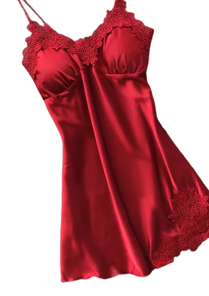 KUCLUTLadies Sexy Silk Satin Night Dress Sleeveless Nighties V-neck Nightgown Nightdress Lace Sleepwear Nightwear For Women S-XL