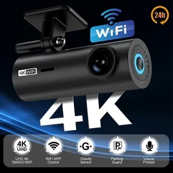 Caméra de Tableau de Bord DVR 4K pour Voiture, Enregistreur existent, Boîte Noire avec Commande Vocale WIFI, 24h, Fonction de permission de Stationnement, Accessoires