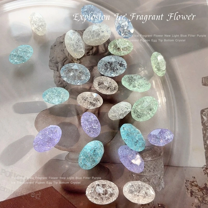 K9 Crushed Ice Crack Oval Crystal Transparent Light Blue Green Purple White Nail Art Accessories Rhinestones Decoration Manicure