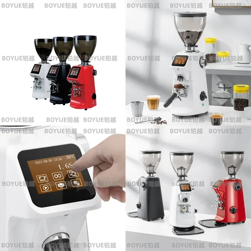 Commercial Coffee Grinder 74mm Flat Burr Mill LCD Touch Screen Multi Gear Adjustable Bean Grinding Machine for Espresso