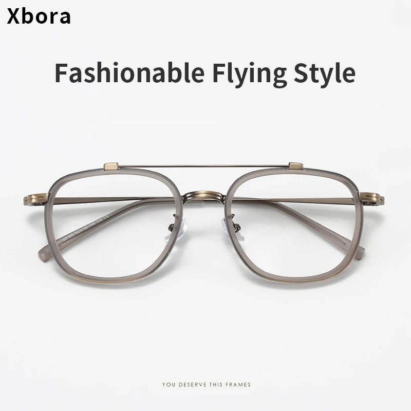 Xbora 2024 Trendy Men's Double Beam Retro Glasses Frame TR90 Optical Prescription Eyewear Women's Oval Fashion Eyeglasses 00195