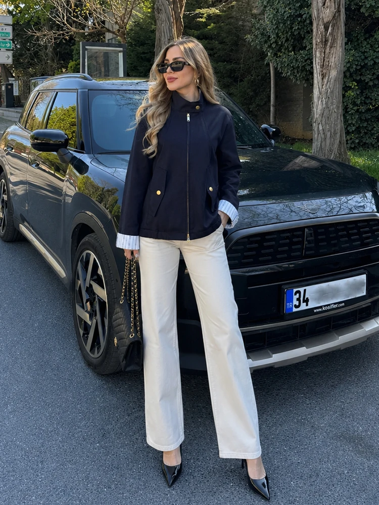 Jaqueta Bomber Curta Feminina - Women'S Fashion Utility Jacket avaliação e preço