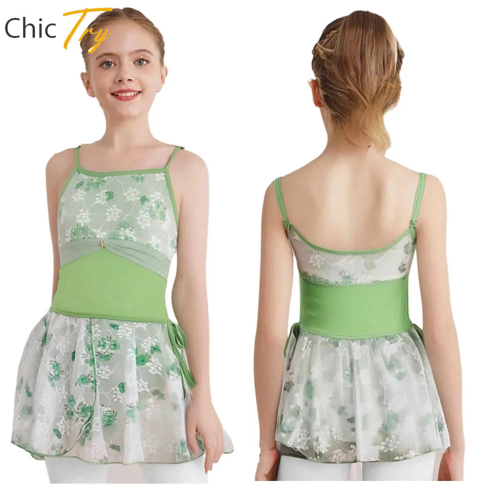 

Kids Girls Ballet Dance Skirted Leotard Camisole Dress Sleeveless Figure Skating Bodysuit Rhythmic Gymnastic Performance Wear