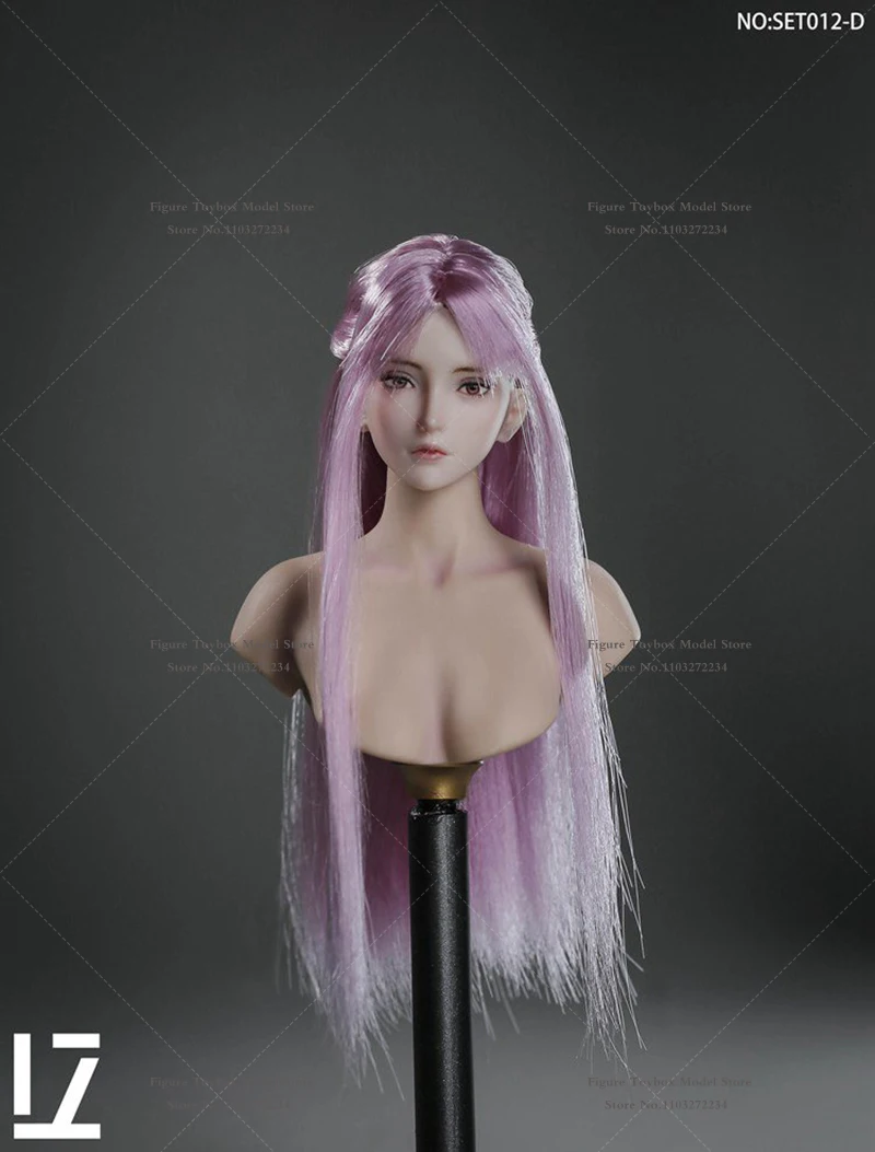 Lz brinquedos set012 1/6 soldado feminino zero cabeça delicada esculpir verde roxo longo cabelo reto decoração modelo para 12 "figura corpo