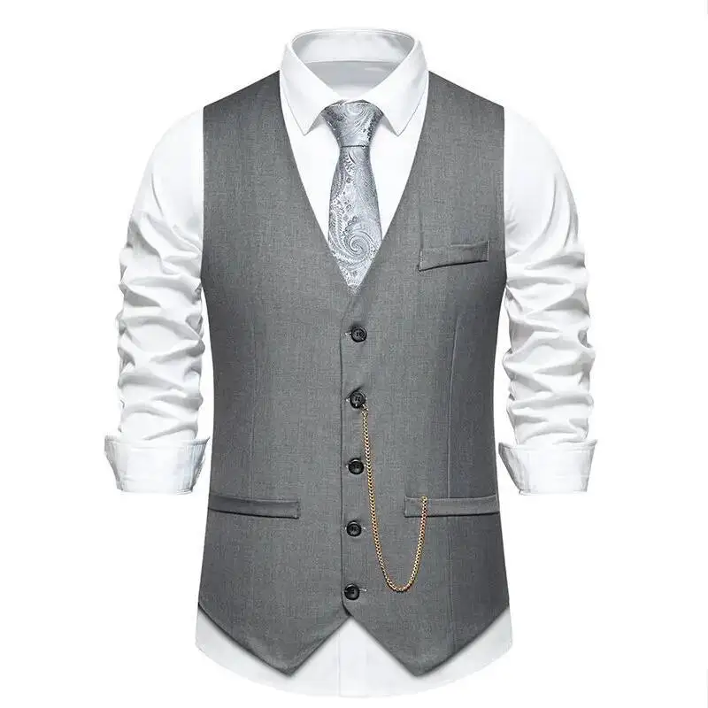 Spring/Summer New Solid Color 2024 European Wedding Banquet V-neck Men's Suit Vest