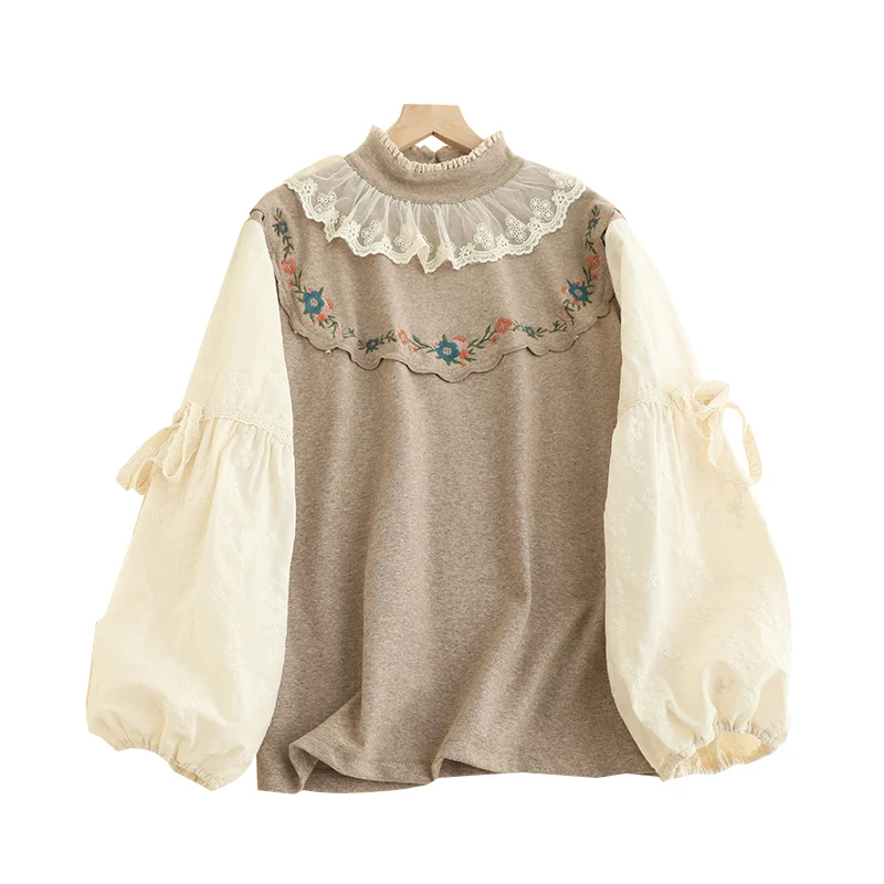 Autumn New Sweet Embroidered Top For Woman Long Sleeve Casual Tops 824-855