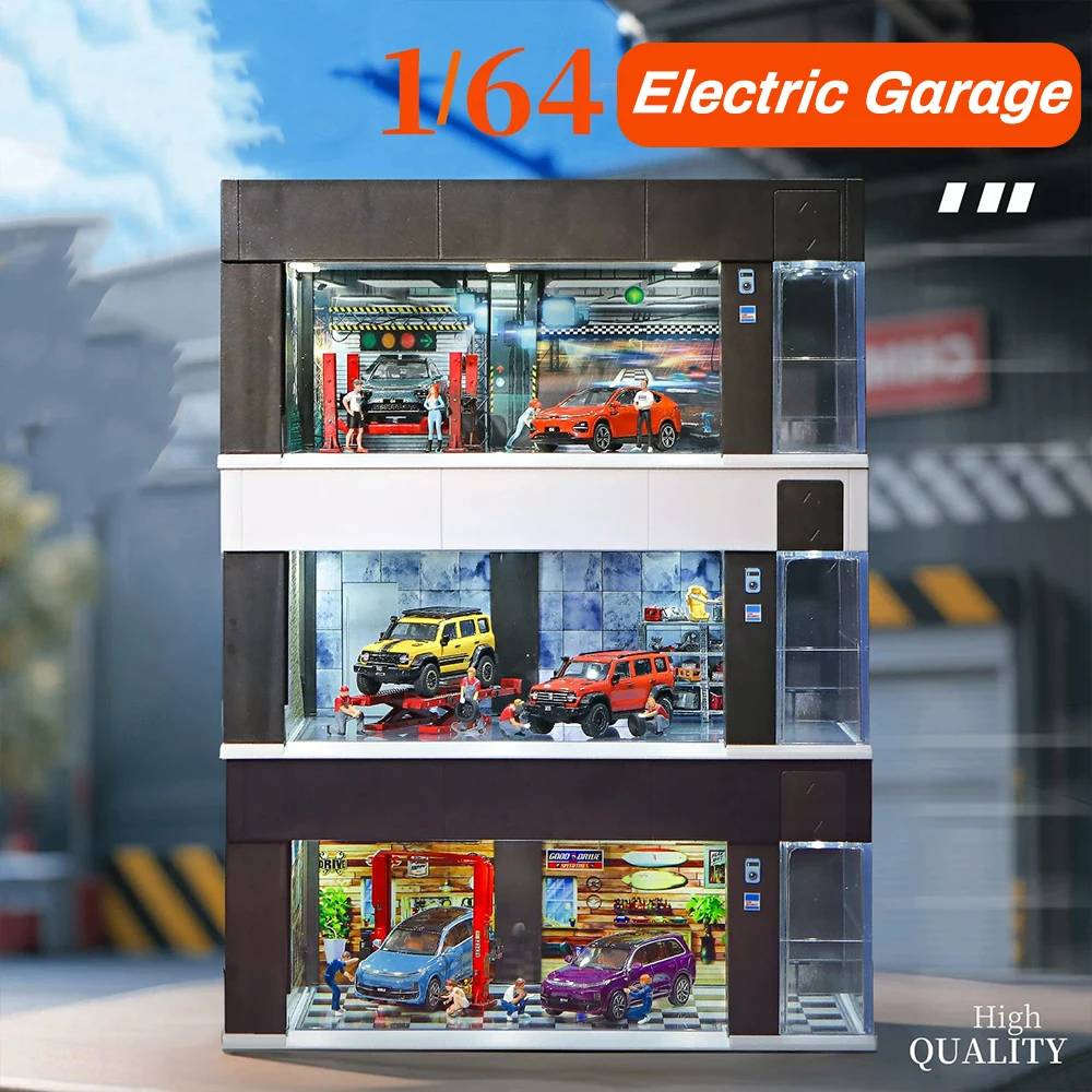 1/64 Electric Roller Shutter Door with Light Garage Model Scene Miniature Toy Ornaments Car Model Dust-proof Storage Display Box