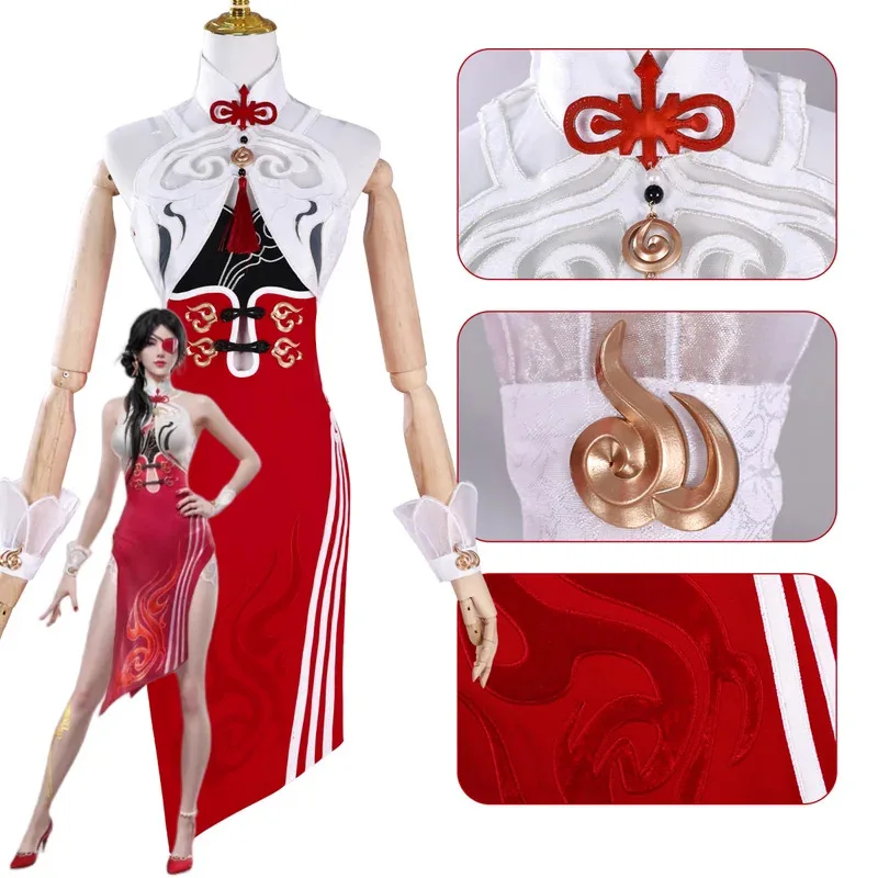 Аниме-игра Naraka: Bladepoint Valda Cui, карнавальный костюм, красное платье Cheongsam в китайском стиле, женский сексуальный карнавальный костюм для вечеринки 6;d'3,h'