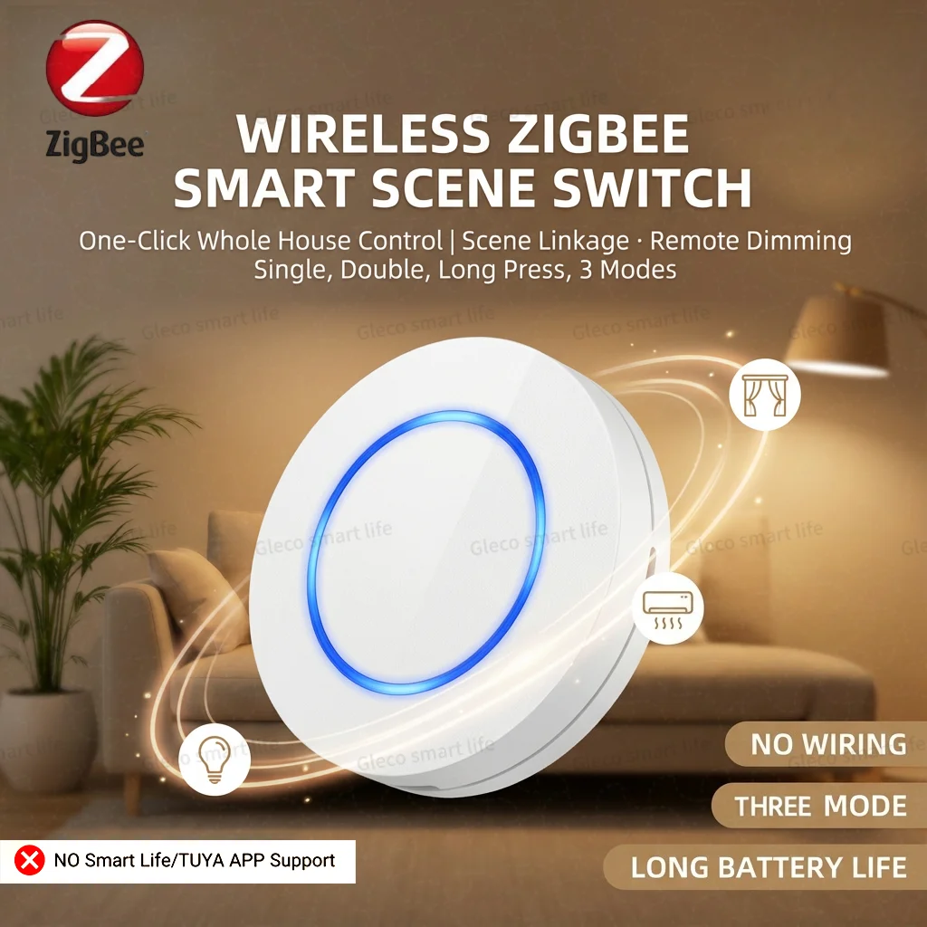Zigbee – bouton poussoir intelligent sans fil, interrupteur de scène, domotique, contrôleur de scénario, alimenté par batterie, fonctionne avec Zigbee2MQTT Ewelink