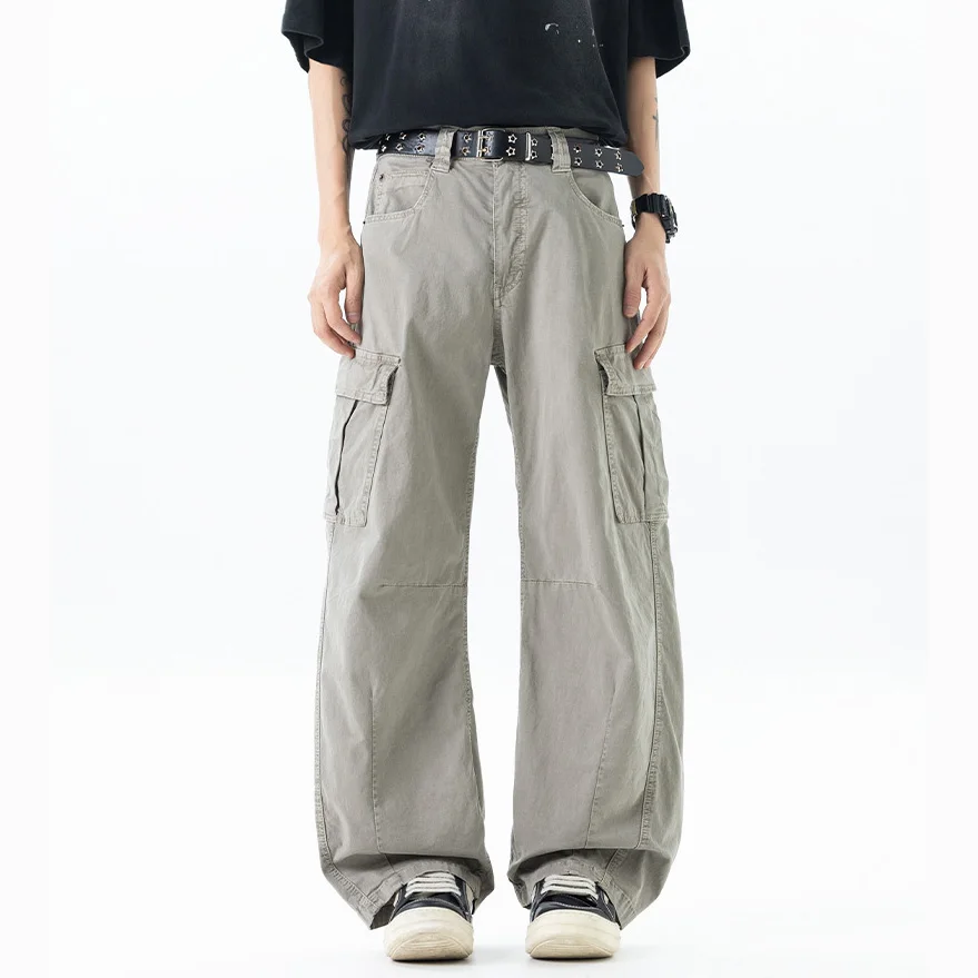 Men Heavy Washed Elastic Cotton Summer Thin Lighttweight Loose Casual Scimitar Cargo Pants Outdoor Sports Work Trousers