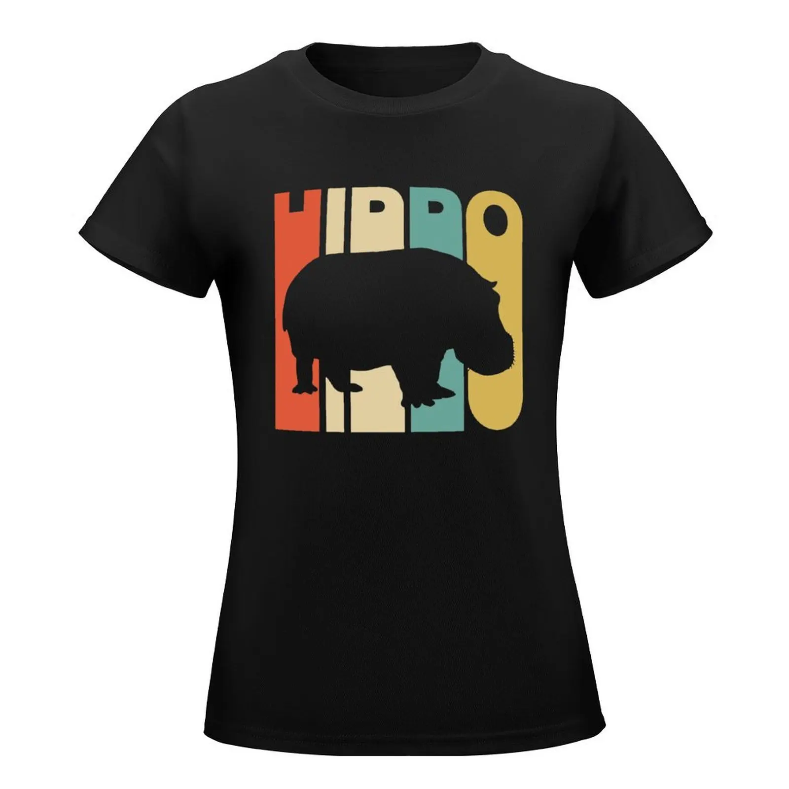 Vintage Style Hippo Silhouette Shirt T-Shirt funny Female clothing kawaii clothes summer top oversized t shirts for Women