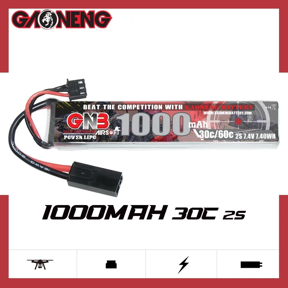 2 SZTUK GAONENG GNB 1000mAh 7.4V 2S 30C Akumulator Lipo do elektrycznego pistoletu na wodę Zabawka Pistolet Airsoft SM/Mini Tamiya Złącze