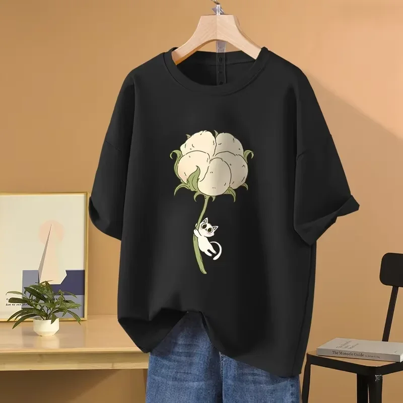 EBAIHUI-T-shirt manches courtes pour femme, estival et doux, à col rond, avec motif de dessin animé, grande taille de 0 à 5XL