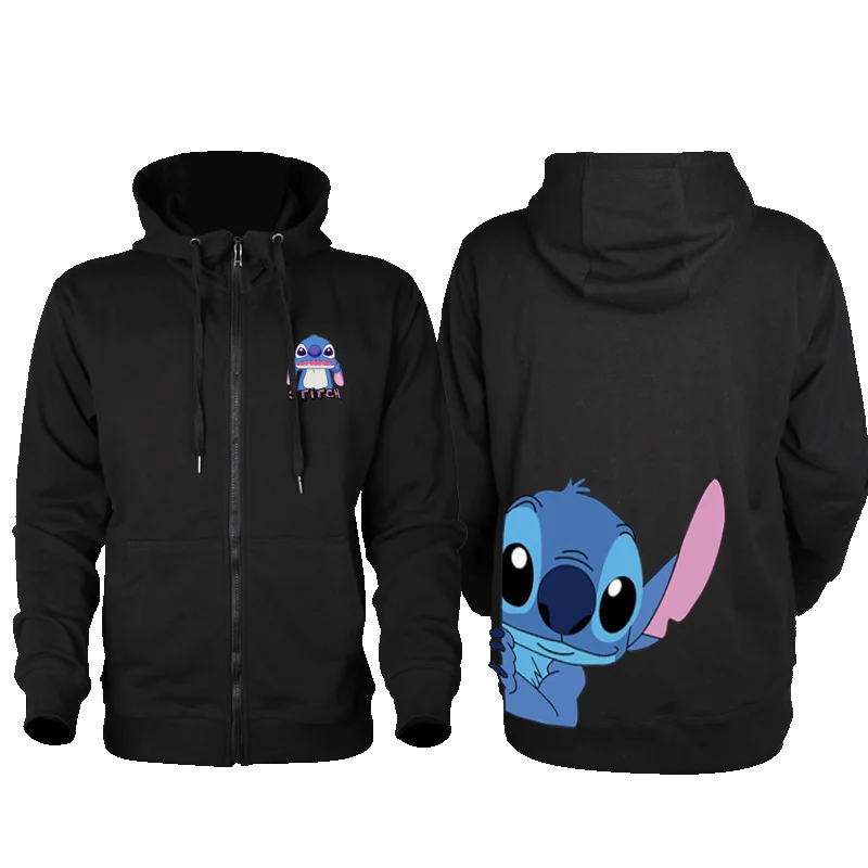 Cartoon style Disney fashion hooded sweatshirt jacket, Stitch hooded cardigan jacket, couple\'s zipper hooded sweatshirt