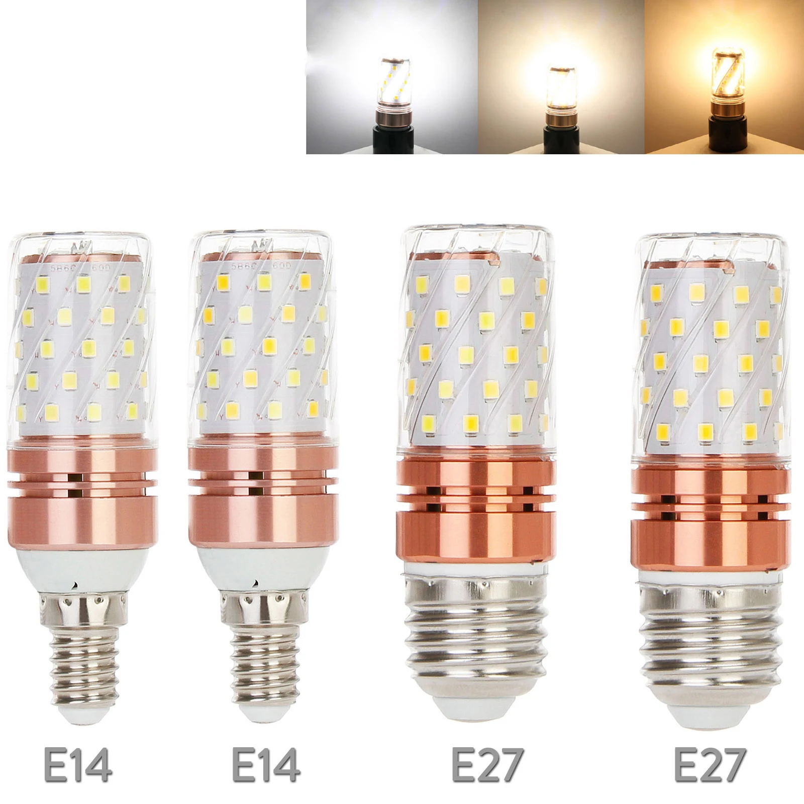 

4X Led Corn Light Bulb E14 E27 12W 20W Tricolor Cool Warm White Ac 110V 220V Pc Cover Shell 360 Beam Lampada 2835 Smd Bulbs For