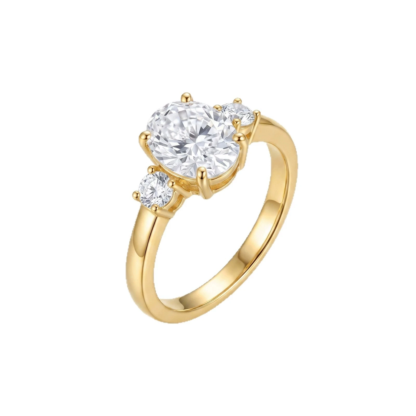 Anillo de Promesa Ovalado con Tres Piedras, Anillo de Banda con Cristal Transparente Brillante en Tono Dorado, Joyería de Compromiso y Boda para Ella
