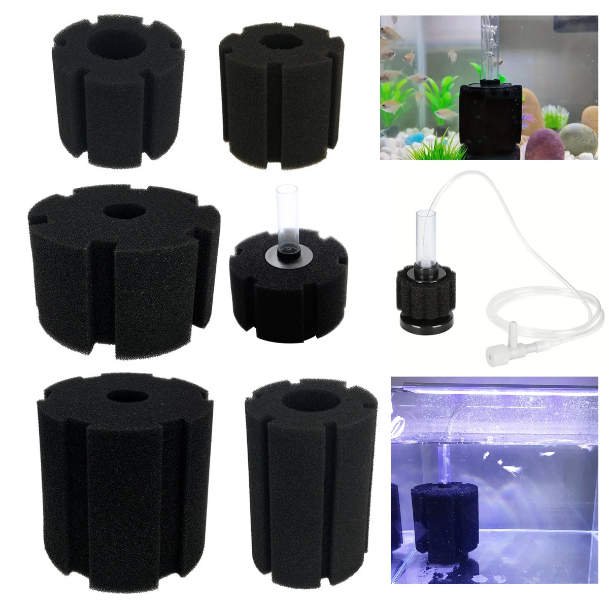 5 Größen Aquarium-Luftpumpen-Bio-Schwammfilter & Austauschbare Biochemische Baumwollfilter für Sauerstoffanreicherung und Bakterienkultivierung