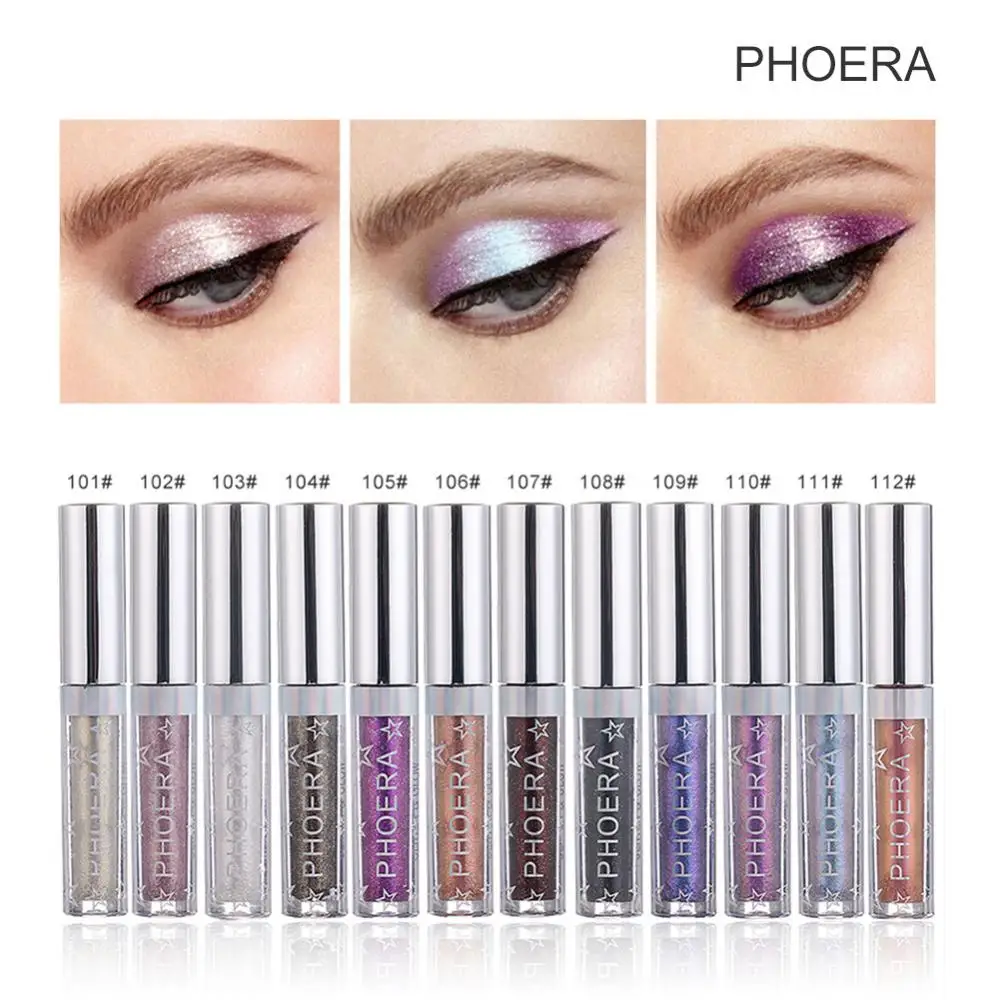 PHOERA 12 Colors Liquid Eyeshadow Pen Glitter Long-lasting Water-based Eyeshadow Professional Eye Makeup Women Beauty Cosmetics