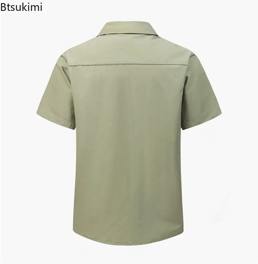 Summer New Men's Ice Silk Short Sleeve Shirts Lightweight Quick Dry Outdoor Hiking Fishing Shirts Breathable Casual Cargo Shirts