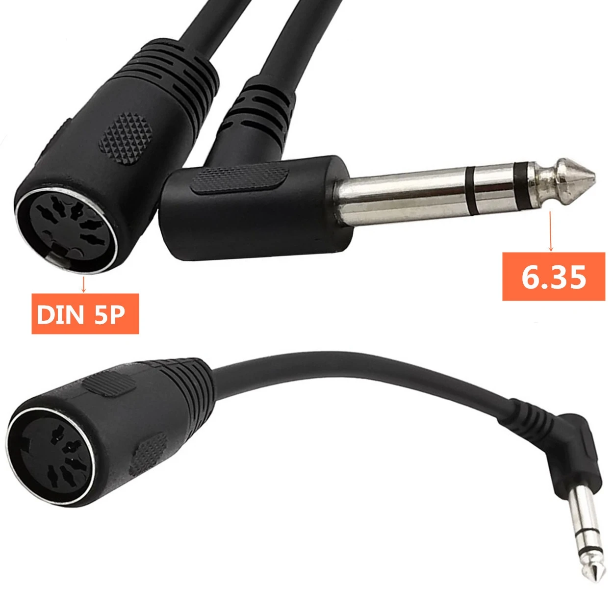 6.35mm STEREO 1/4" JACK PLUG TO 5 PIN MIDI DIN FEMALE SOCKET AUDIO ADAPTER CABLE 0.2M;