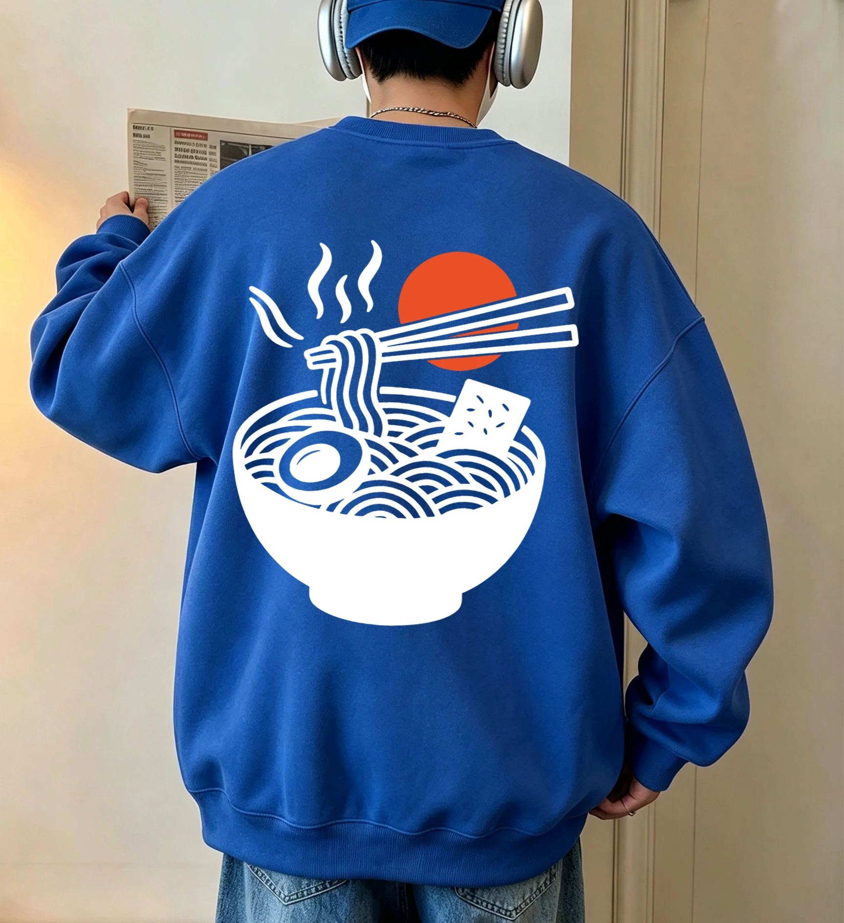 Steaming Lamian Noodles Print Man Spring Autumn Sweatshirts Fleece Comfortable Pullover Street Soft Tops Daily Casual Streetwear