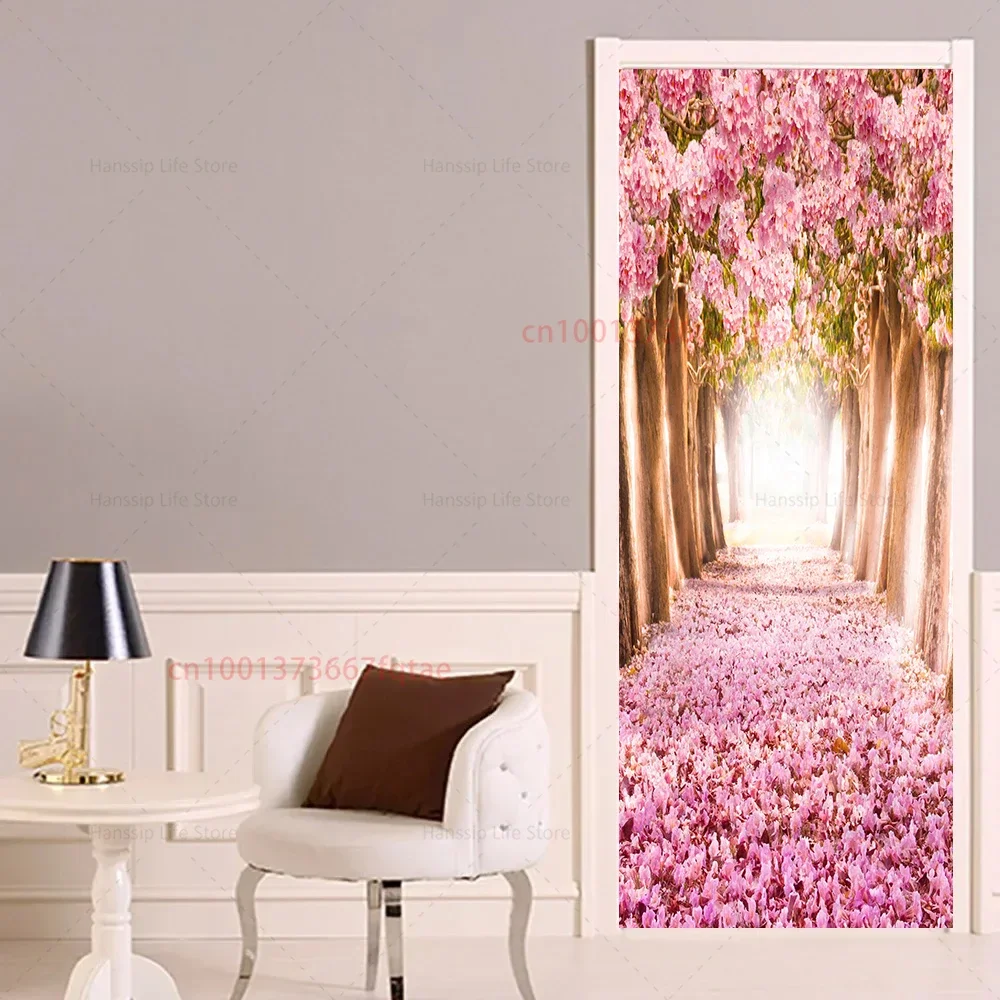 Romance Pink Stylish Door Art Mural Sticker, Peel and Stick PVC Liquid Feather Various Design for Door Wrap Cover Wallpaper