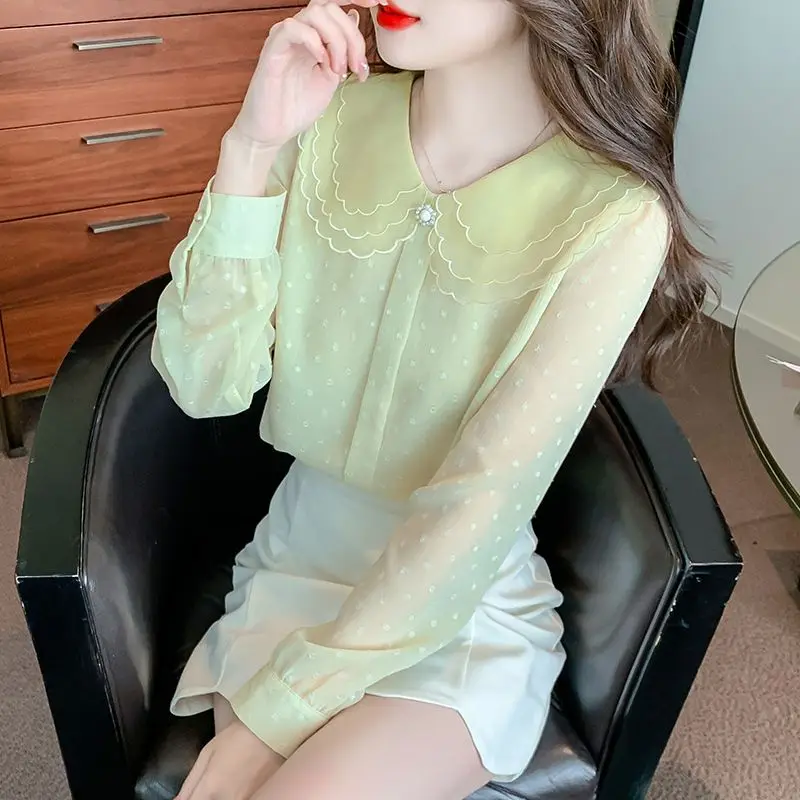 Blouses for Women Fashion 2024 Spring Autumn Elegant Chic Sweet Chiffon Shirts Casual Long Sleeve Solid Tops Blusas Femininas