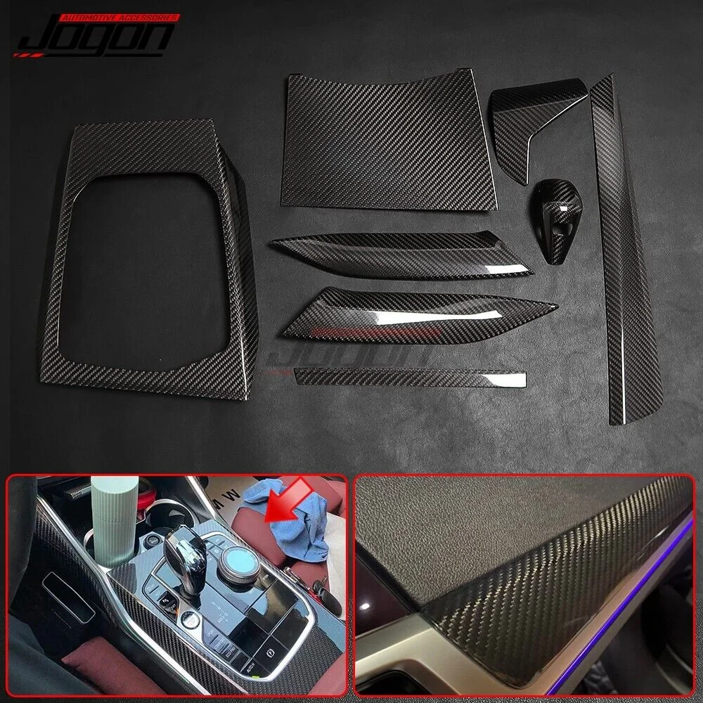 Real Carbon Fiber Car Center Console Dashboard Side AC Vent Cover Gear Panel Trim Sticker For BMW 3 4 Series G20 G21 G22 G23 G26