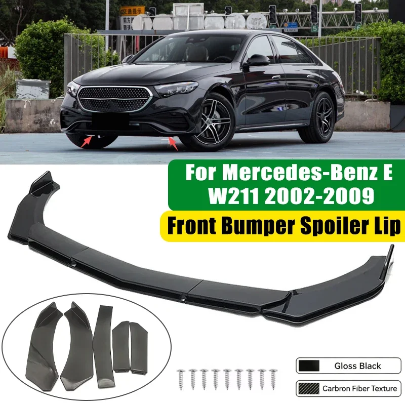 For Mercedes-Benz E Class W211 2002-2009 5Pcs ABS Car Front Bumper Lip Spoiler Splitter Body Kit Canard Tuning Accessories