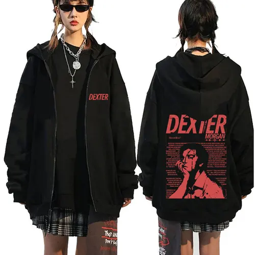 Imagen 2 del producto Sudadera con capucha Vintage TV Play Dexter Morgan con cremallera para hombre y mujer, chaqueta informal de gran tamaño con cremallera, sudadera de algodón de alta calidad con cremallera