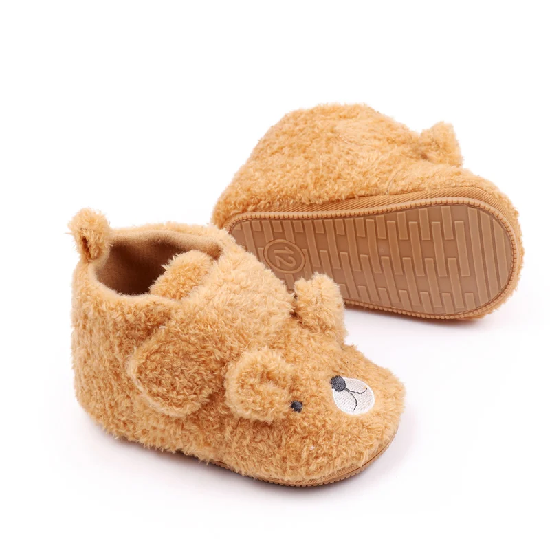 Baby Shoes Winter Soft and Warm Prewalking Sneaker TPR Sole Anti-slip Cute Bear Animal Design 2024 New Fashion 0-9-18M BYQ3202