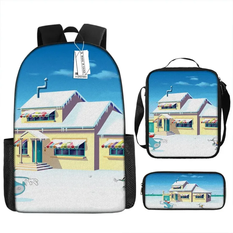 Oggy et les cafards Mochila escolar Bolsa de almoço Estojo de lápis Presente para crianças Estudantes