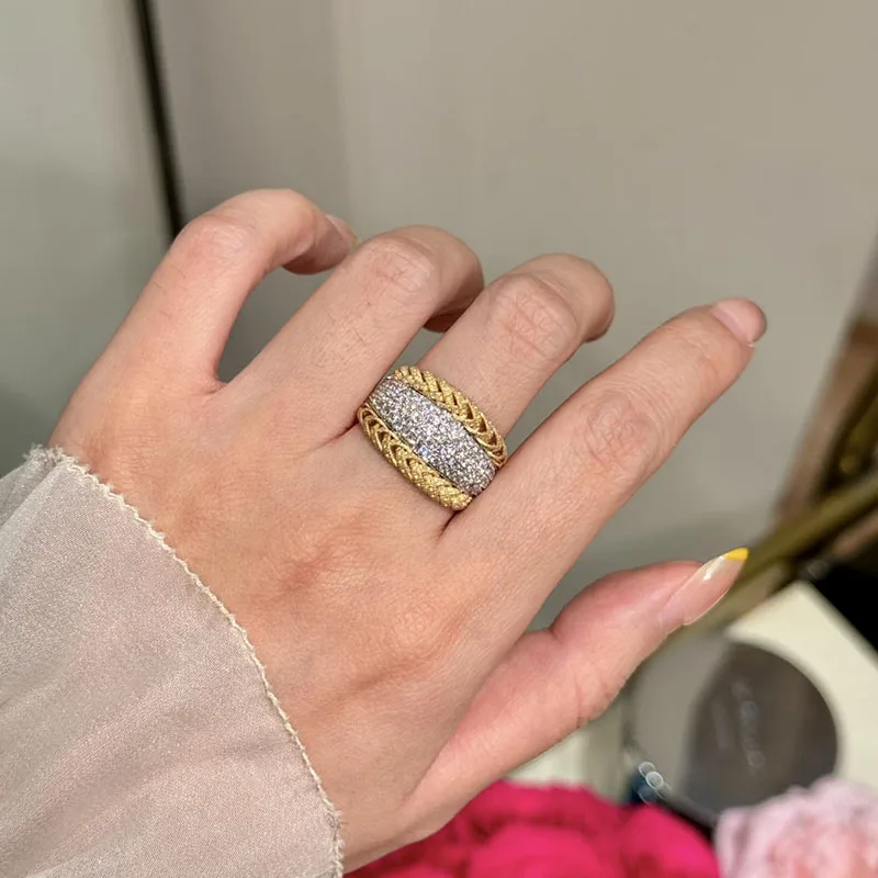 18K Yellow Gold 1.05CTW Round DEF-VS HPHT Lab Grown Diamond Twists Braid Diamond Retro Vintage Style Fine Jewelry Ring Gift