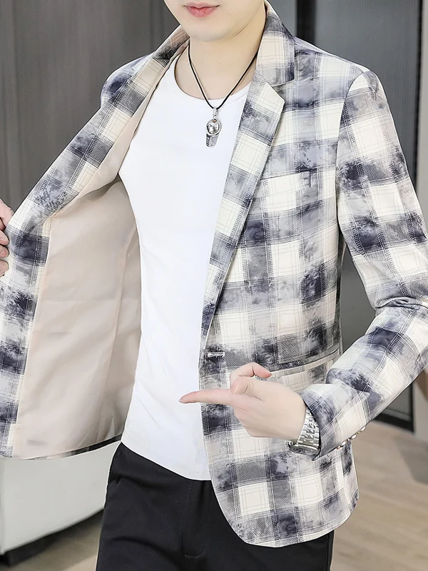 

Spring Autumn New Sle Casual Plaid Single-Breasted Men's Jaet Youth High-End Slim Fit Korean Version Leisure Suit