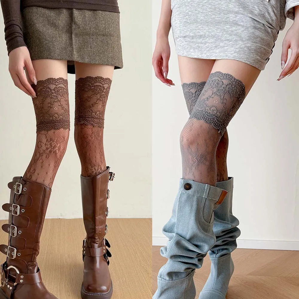 Frauen Sexy Retro Spitze Strümpfe Floral Höhlte Netzstrümpfe Japanische JK Lolita Über Knie Socken