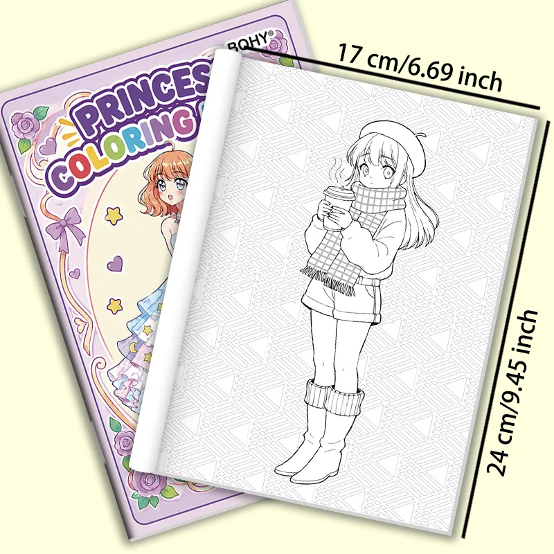 1 Cute Girl Princess Coloring Album, 32 Pages, Children's Art Enlightenment, Color Matching Aesthetic Exercise Home Art Graffiti
