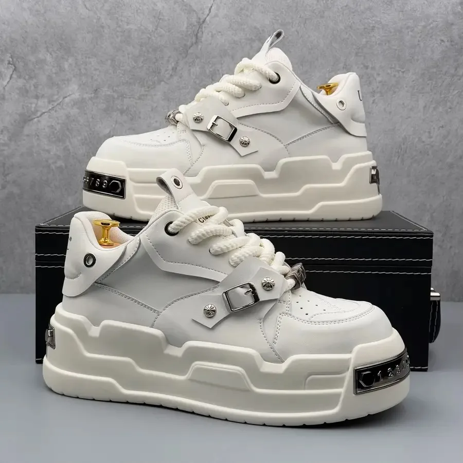 

[Sneakers] Men'S White Platform Skate Shoes Fashionable And Versatile Trendy Casual Footwear for All Unisex Hip Hop Style