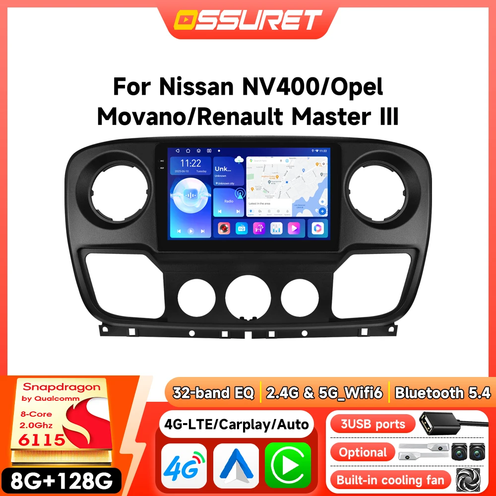 6115 Android Autoradio für Renault Master 3 Nissan NV400 Opel Movano 2010-2019 Kabelloses Carplay GPS Auto-Multimediaplayer 360CAM