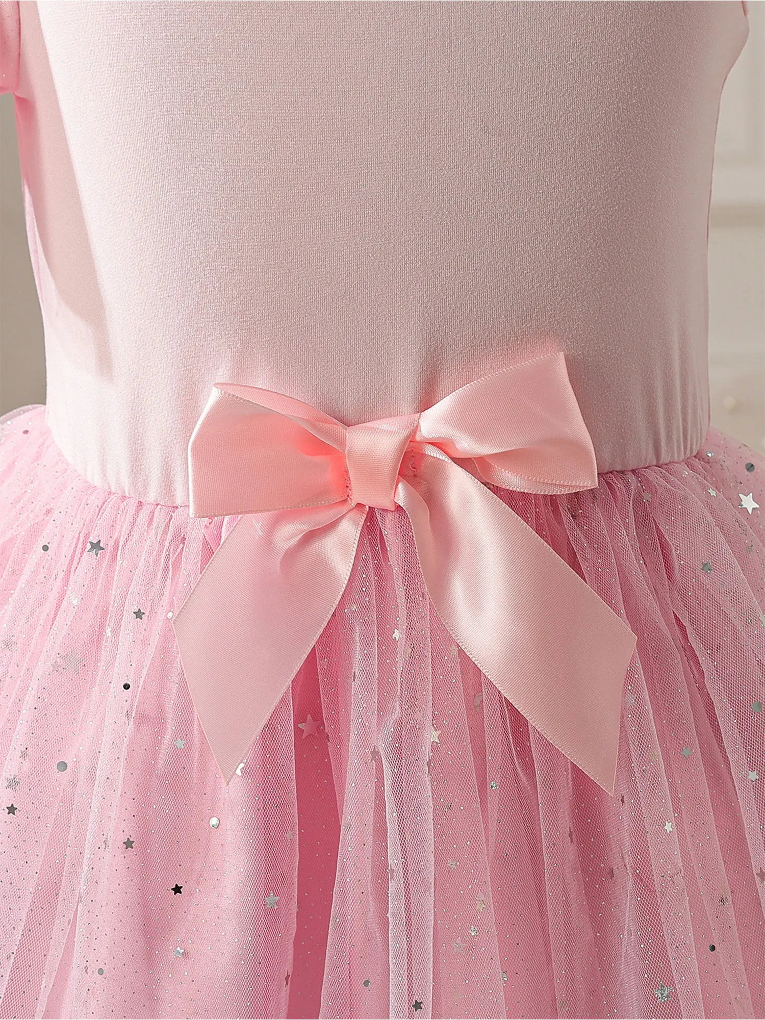 

4Y-7Y Kids Girls Elegant Princess Dress One-shoulder Ruffled Sleeve Sequin Tulle Tutu Dress for Birthday Party Performance