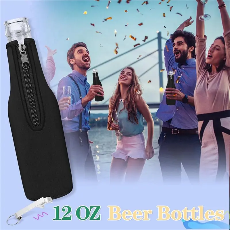CYCLI-32X Beer Bottle Cooler Sleeves, Zip Up Extra Thick Neoprene Insulated Sleeve-Keep Beer Cold And Hands Warm, 12 OZ 8Pack
