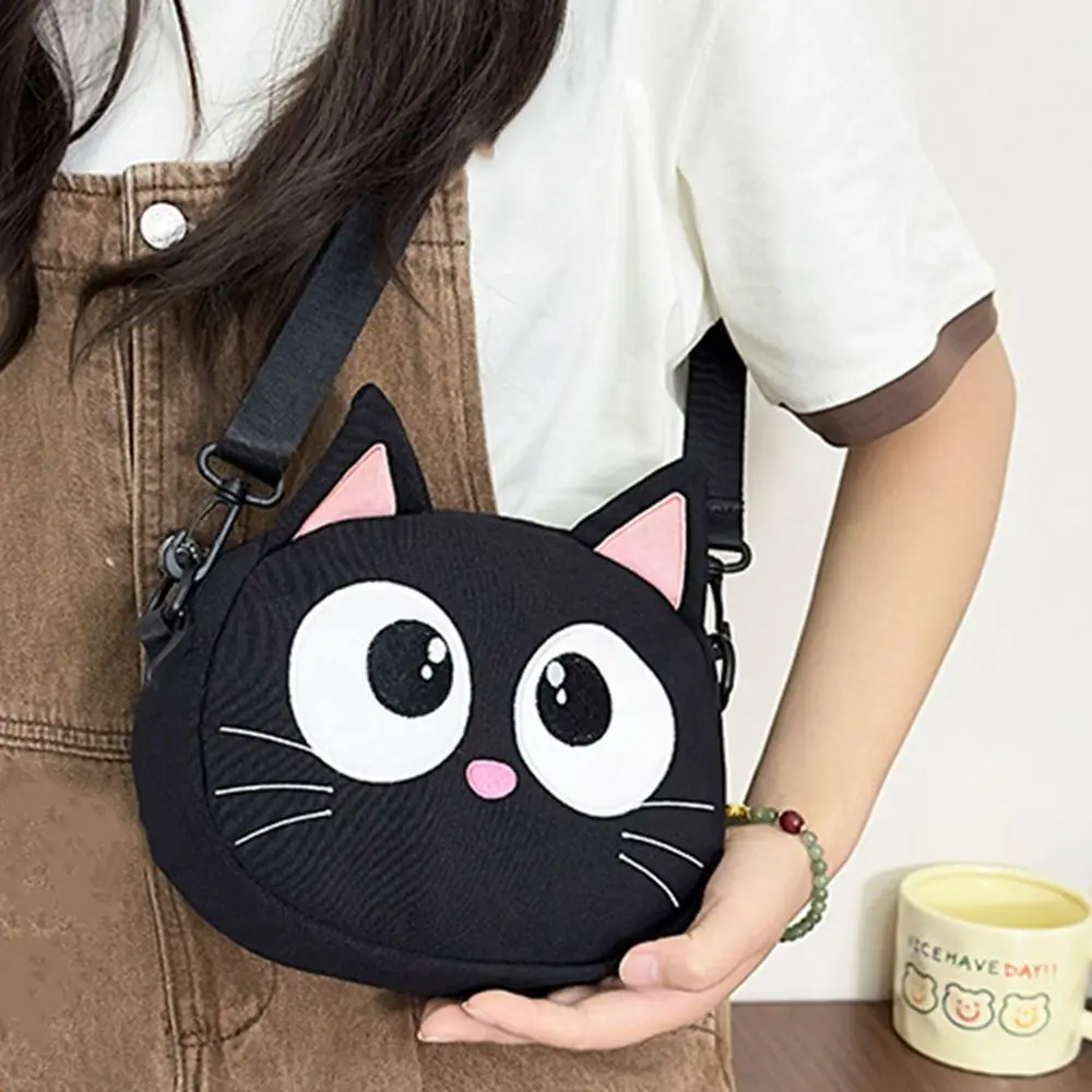 Creative Children Shoulder Bag Large Capacity Black Cat Mini Cartoon Cat Bag Zipper Closure Canvas Kawaii Coin Purses Hiking