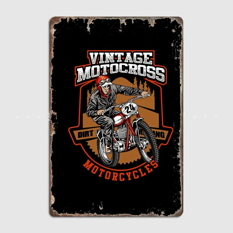 Retro Old School Motocross Motorcycle Club Posters Metal Sign Poster Garage Room Cinema Living Custom Tin Vintage Home Decor