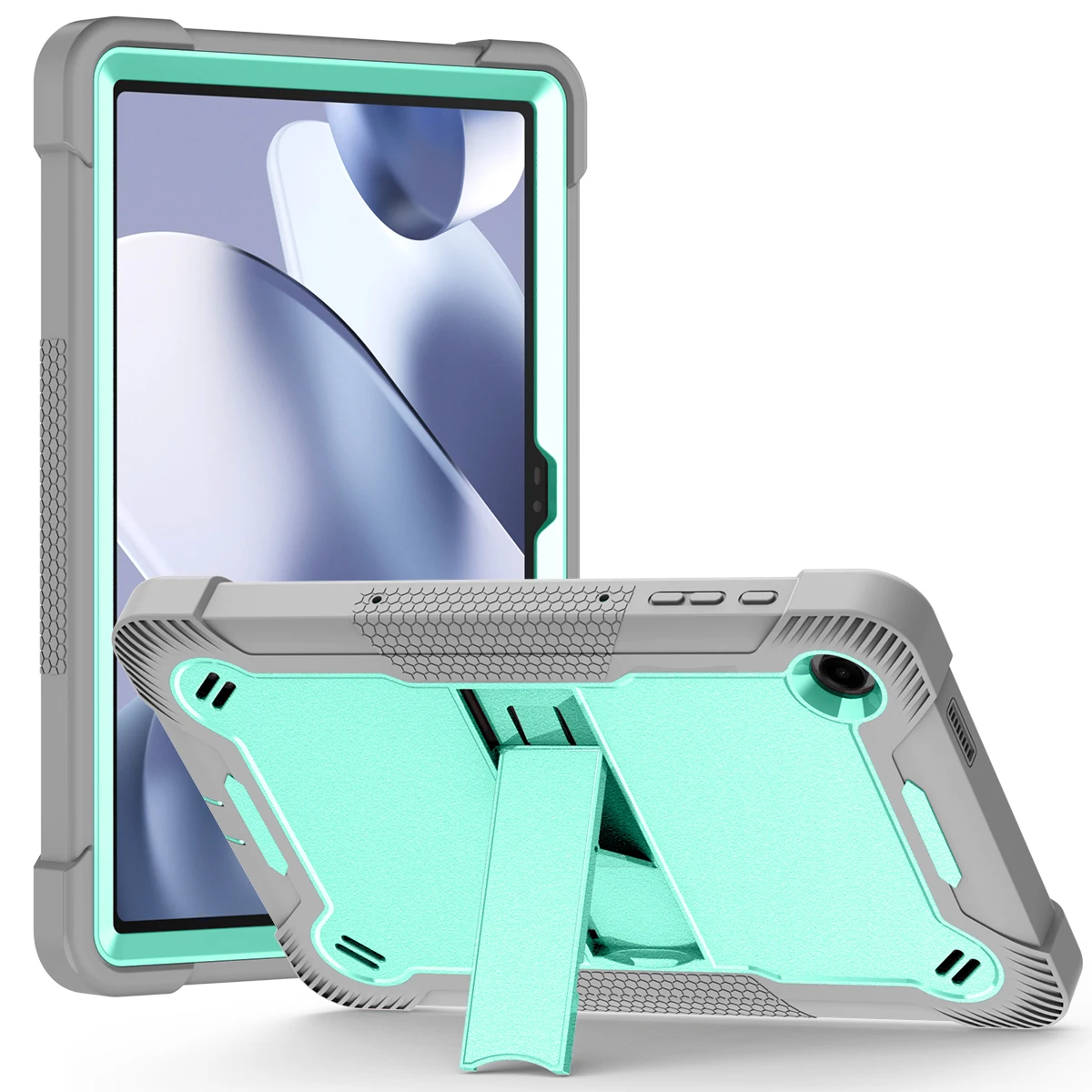 

For T-Mobile REVVL Tab 2 (2025) Case Kickstand Silicone + PC Impact Protective Tablet Cover - Mint Green / Grey