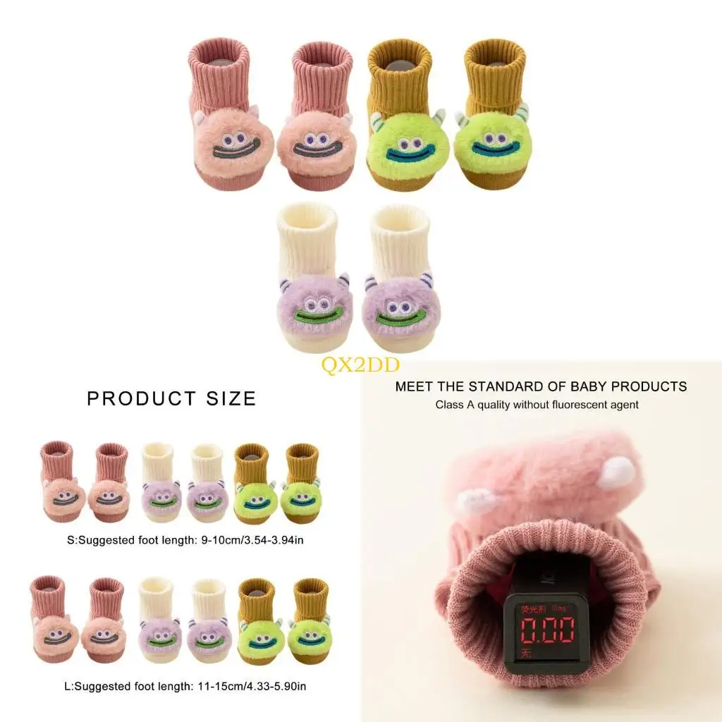 QX2D 3Pair Grip Soles Baby Cartoon Socks Elastic Socks Indoor Firstwalker Floor Socks