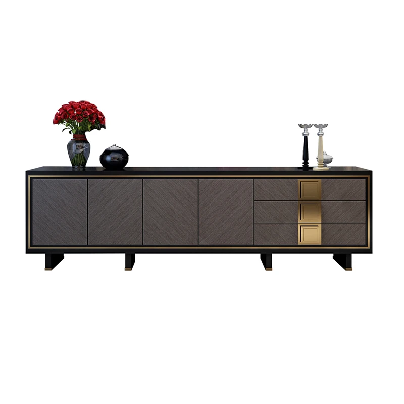 Modern metal handle wooden TV cabinet design living room furniture