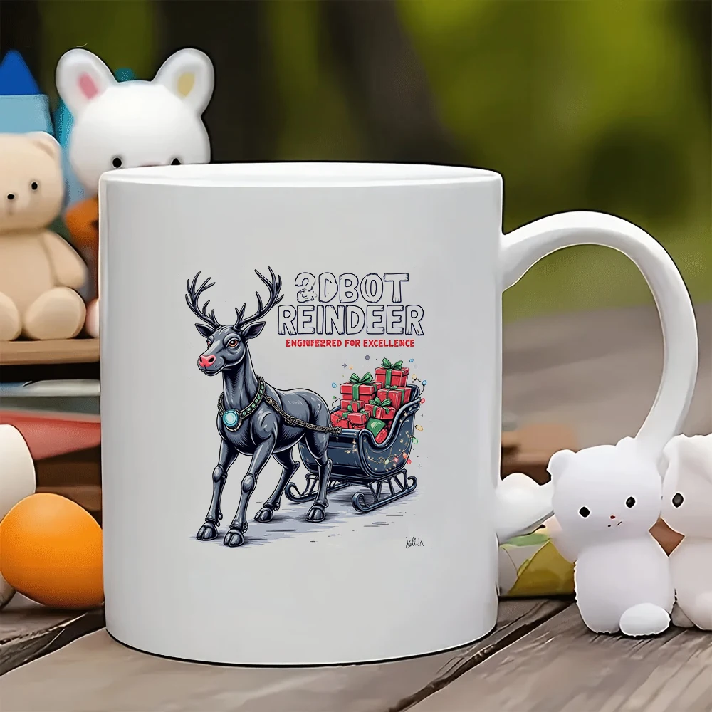 

11OZ Reindeer Sled Mug + Cartoon Christmas Gift Coffee Cup for Home Office Creative Gift