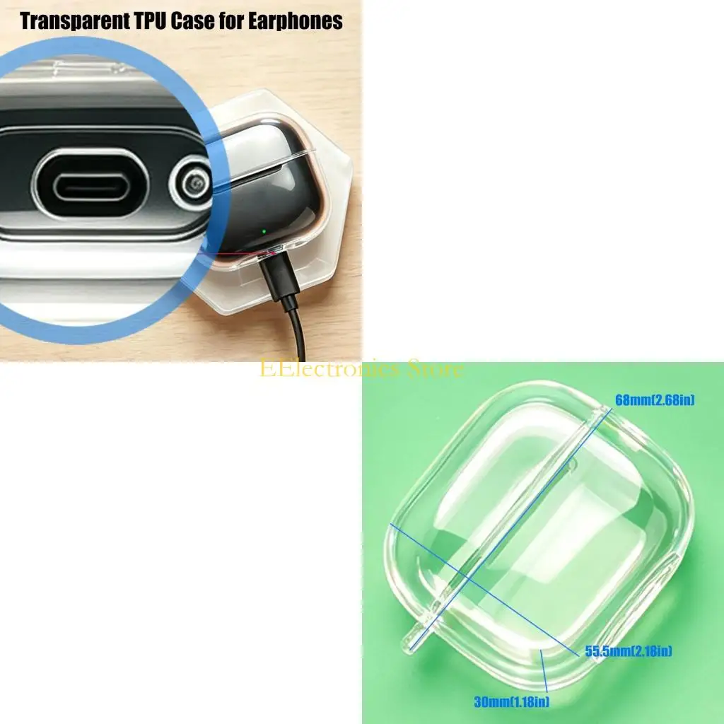 B03C Attachment-Ready Earbud Cover Housing for P42I Charging Case, Clear Flexible Shell with Separate Lid Section, Open