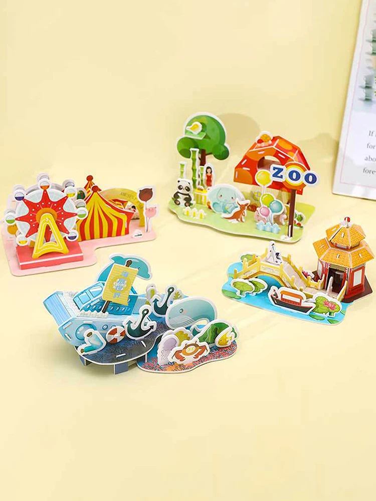 1 Set Children's Birthday Baby Shower Wedding Guest Gift Back To School Kindergarten Reward DIY Cartoon 3D Puzzle Desktop Game