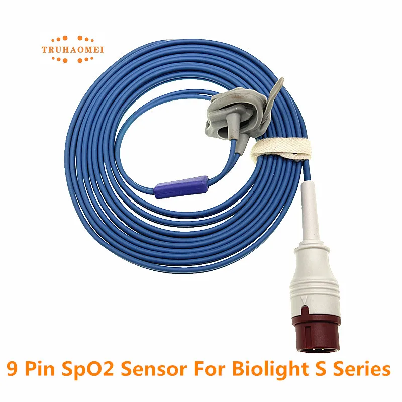 Round 9 Pin Red Plug For Biolight SpO2 Sensor Adult Pediatric Neonatal Sizes S10 S12 M10 M12 SAO2 Probe with OXI TECH