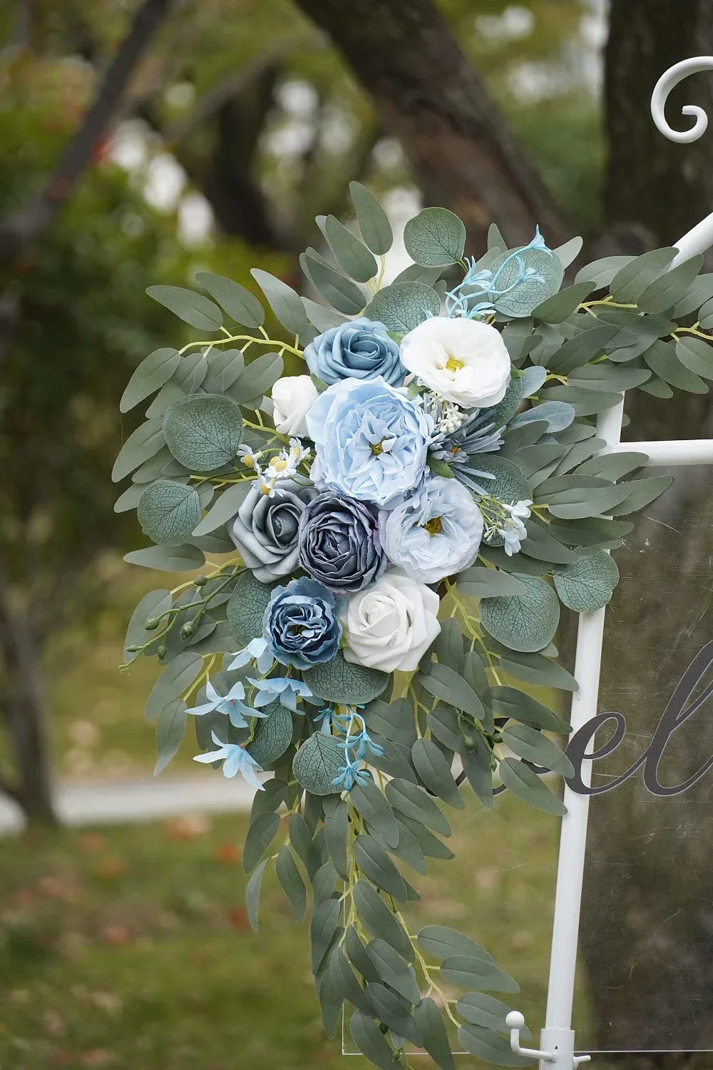 Romantische weiße künstliche Hochzeitsblumen, künstliche Bogenblumen, künstlicher Hochzeitsbogen, Blumen-Set, Hochzeit, Willkommensschild, Dekor – Detail 20